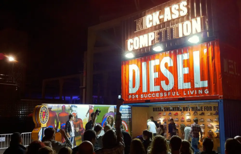 Diesel Kick Ass Competition container stage at night in front of a crowd