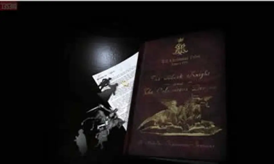 Dark Diesel product story page showing an open ornate book and loose papers
