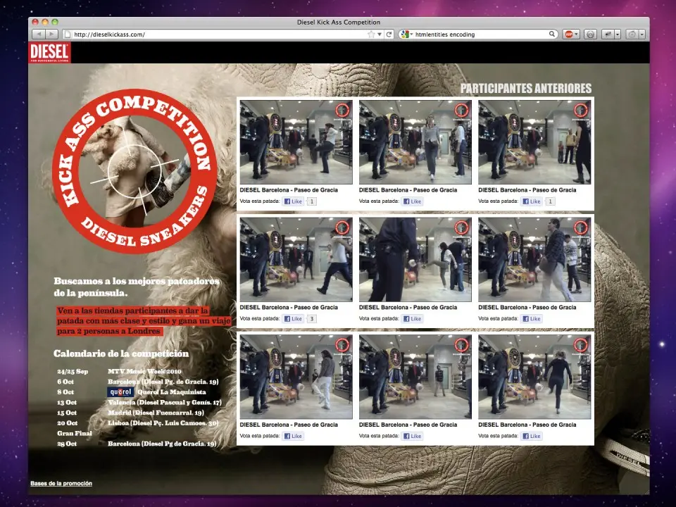 Kick Ass Competition website showing a grid of participant videos