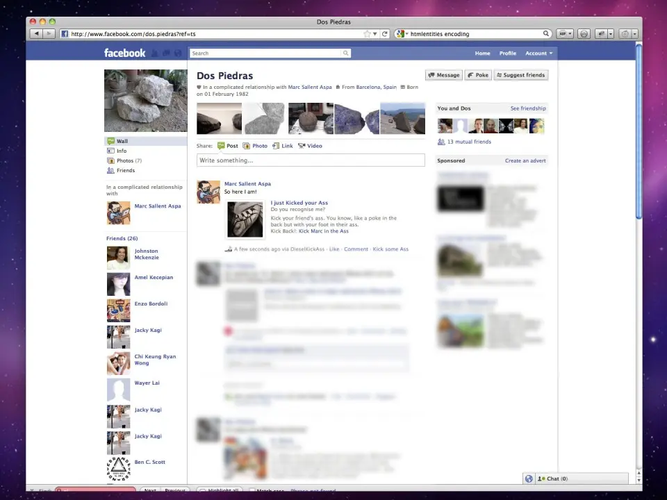 Facebook profile wall showing posts from the Kick Ass Competition